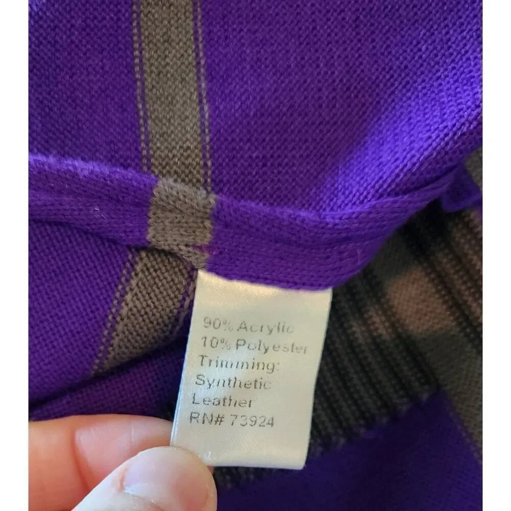 Misook Purple and Black Plaid Knit Leather‎ Trim Cardigan Set Size Small